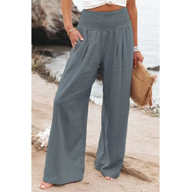 Cotton Linen Long Trousers with Pockets