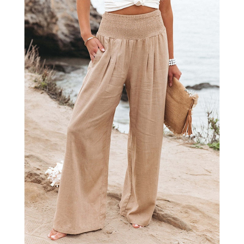 Cotton Linen Long Trousers with Pockets