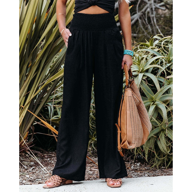 Cotton Linen Long Trousers with Pockets