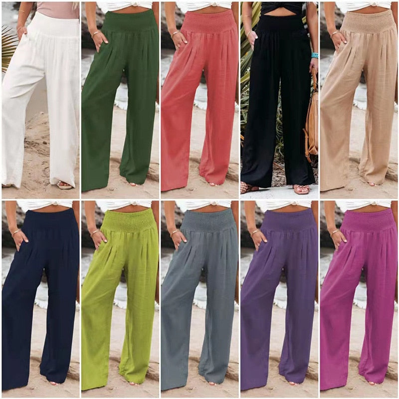 Cotton Linen Long Trousers with Pockets
